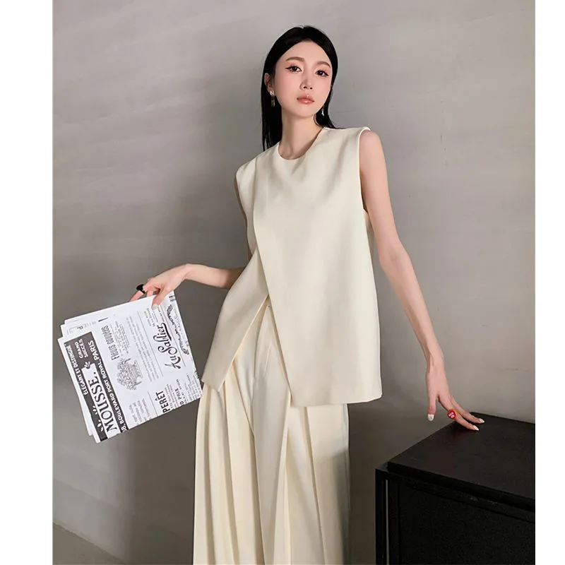 

2026 Summer New Korean Version High-end Temperament Suit Vest Wide Leg Pants Two-piece Set for Women Fashionable and Stylish