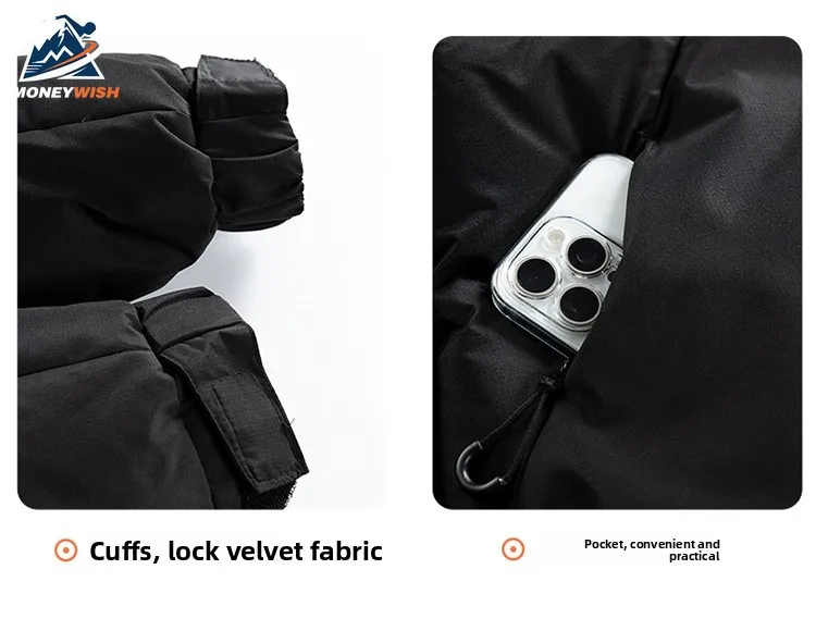 MONEYWISH ลงเสื้อ 2025 สีทึบผ้าฝ้ายหนา Anti Cold WARM STAND COLLAR Coat กลางแจ้งฤดูหนาว Workwear Down Coat