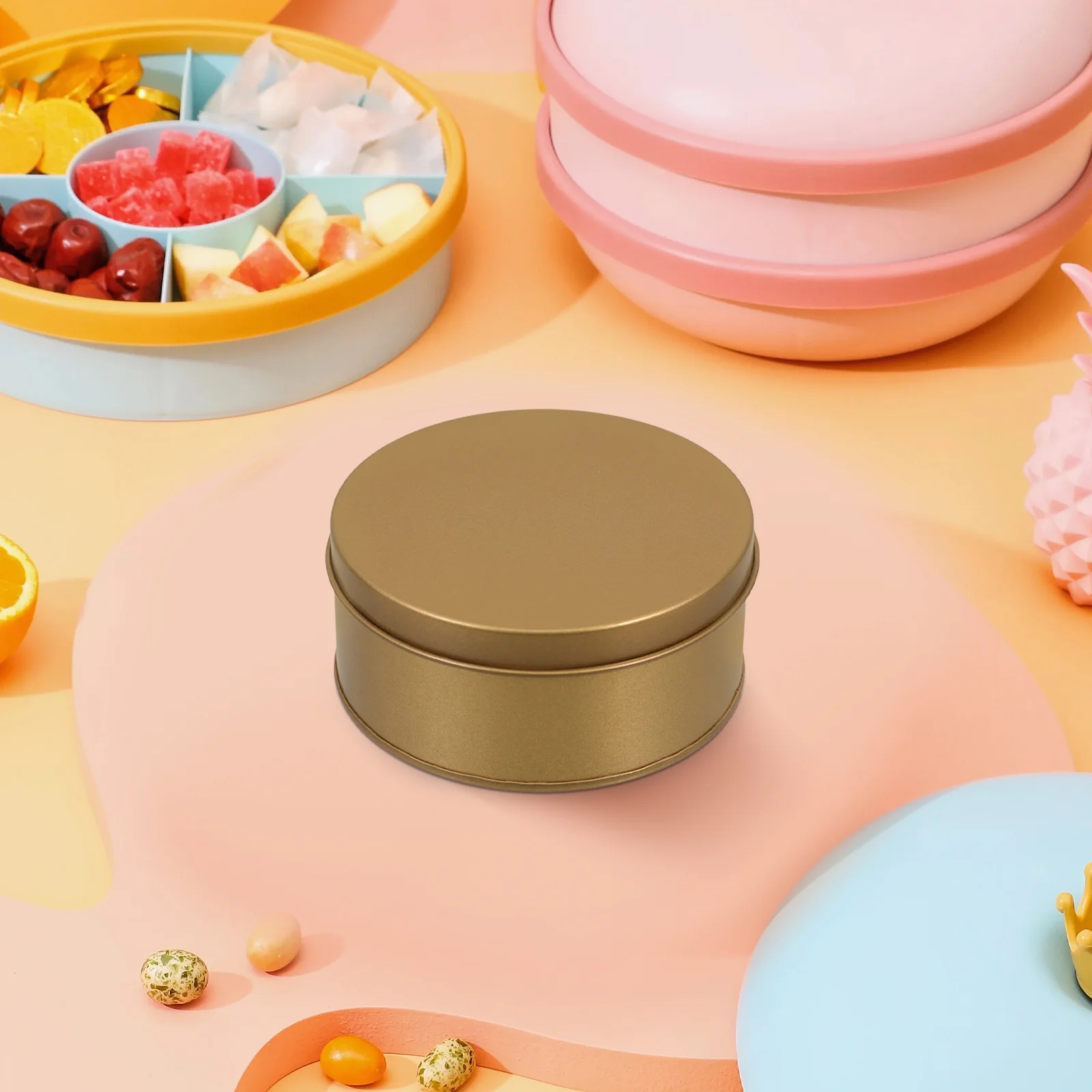 

4pcs Gift Packaging Box Round Large Metal Tin Container For Cookies Candy Storage Sealed Lid Organzier Dog Treats Container