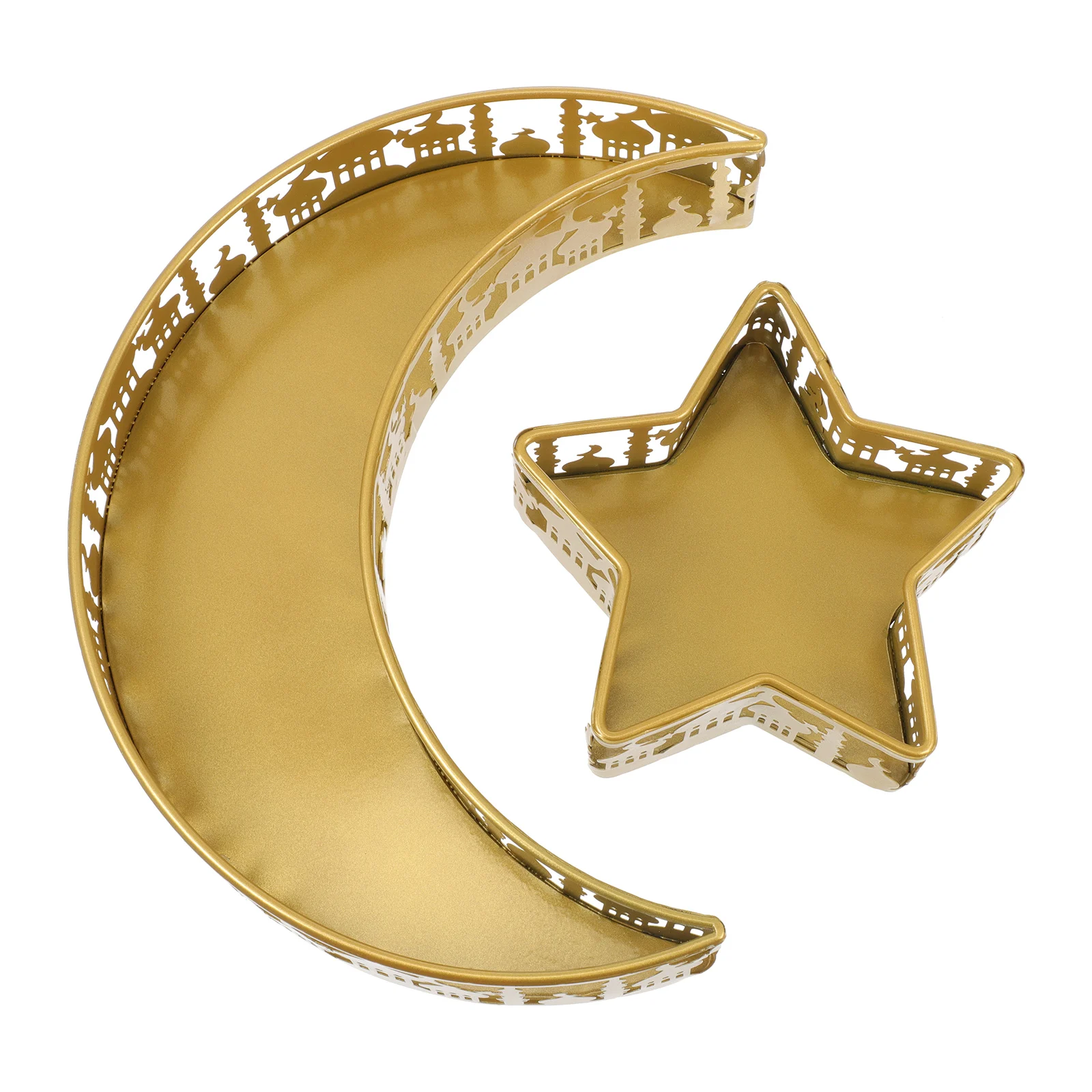 

2 pcs Moon Star Tray Iron Plates Muslim Festival Food Trays Reusable Clean Eid Accessories Kitchen Supplies Decor Ramadan Plates