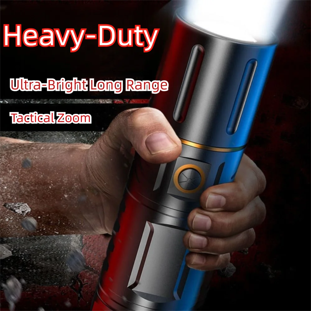 Durable 5 Levels Zoomable Flashlight Rechargeable Waterproof LED Flashlight High Power Ultra-Bright Torch