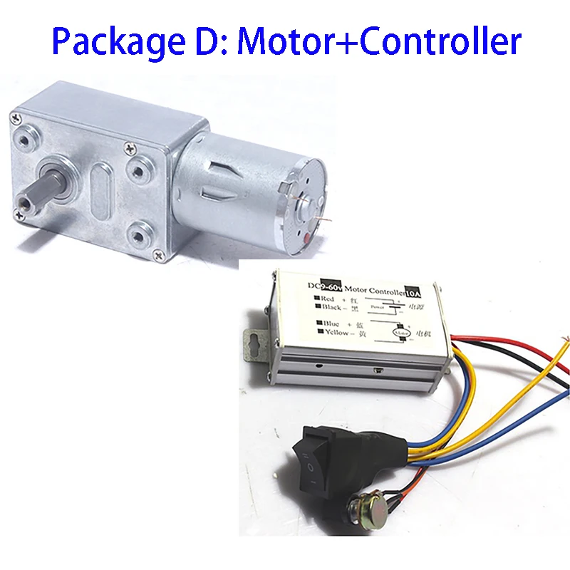 Large Torque Low Speed DC 6V 12V 24V Reduction Motor / Bracket / Speed Controller Metal Gear Reverse Self Lock Worm Turbo Motor