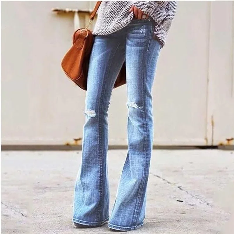 Jeans Mom Flare Jeans For Women Bell Bottom Vintage Denim Skinny Jeans Woman Plus Size Black Female High Waist Wide Leg Pants