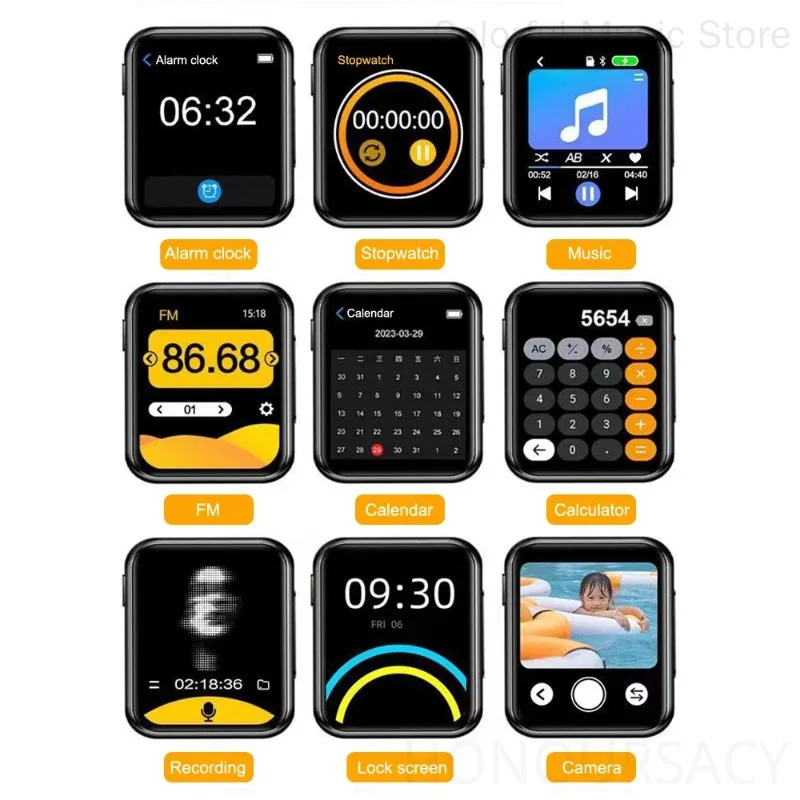 

IPS HD Touch Screen Hifi Sound Walkman Recorder Video Player Mini Pocket Bluetooth5.4 MP3 Player Support FM TF Card Alarm Clock