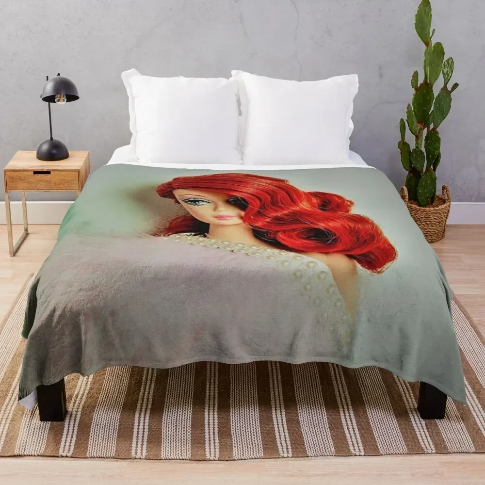 

red head vintage doll pearls evening gown art edit mysticladyart Throw Blanket Fuzzy Plush Throw Blanket for Sofa Chair