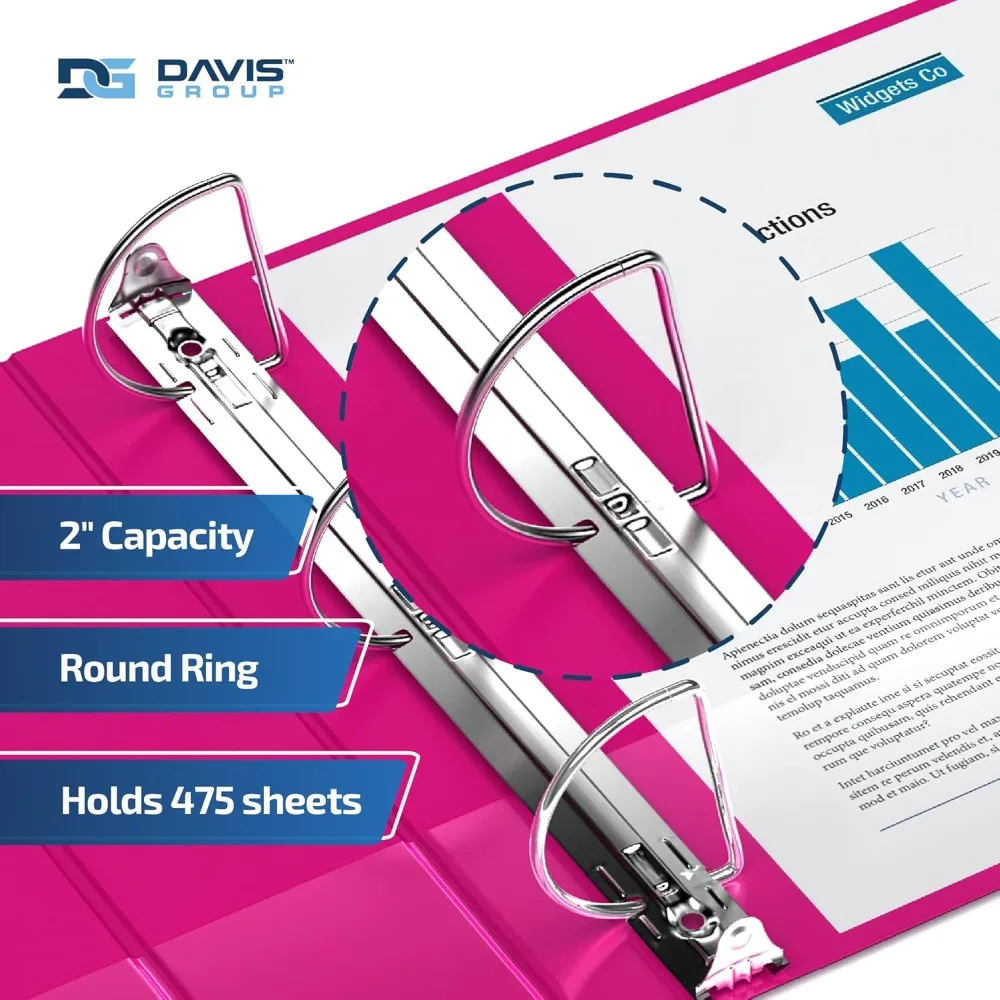 Premium Economy 6-Pack D-Ring Binders, 2 Inch, Pink, Ideal for School and Office Use, Large Capacity Storage