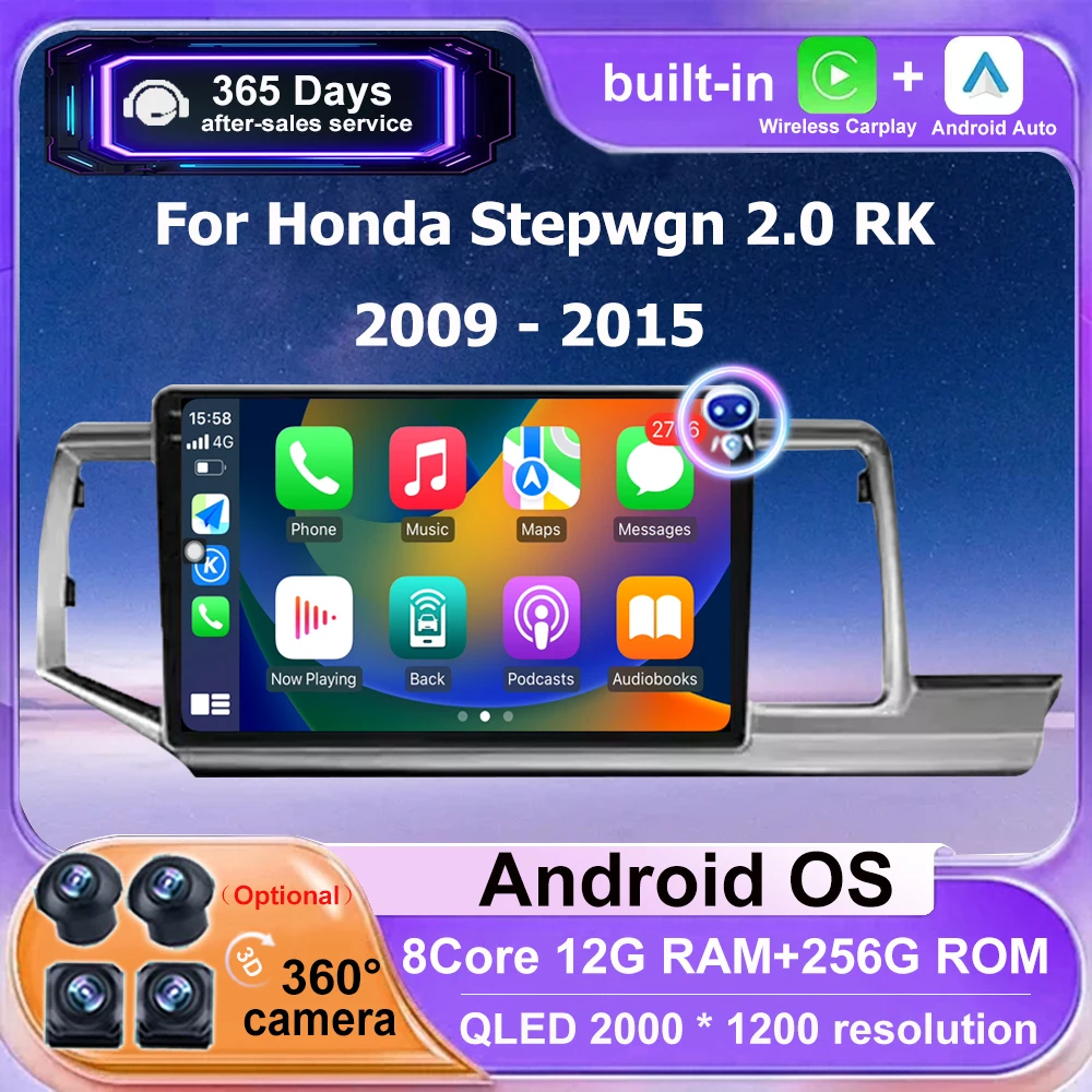 Car Radio Multimedia Video Player GPS Navigation For Honda Stepwgn 2.0 RK 2009 - 2015 Android 16 Auto Carplay BT DSP 360 Camera