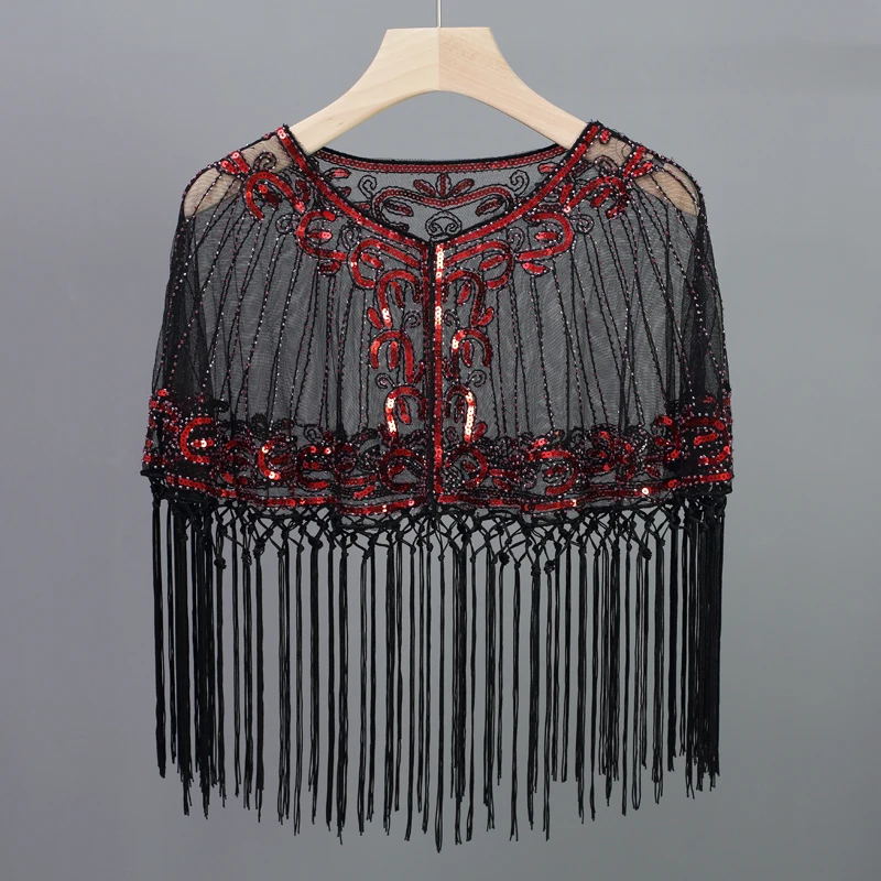 Vestido de baile latino personalizado para mujer, baile de ballet con lentejuelas, chal pequeño con borlas, chaqueta fina con protección solar, camisa holgada