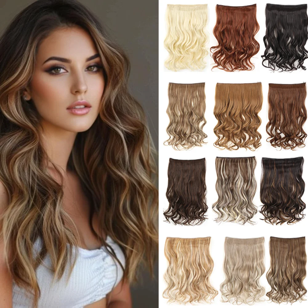 

Невидимая проволока из синтетических волос, объемная волна, 2 зажима для наращивания волос, 18 дюймов, синтетическая линия для наращивания волос для женщин