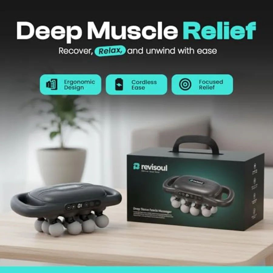 Professional full body massager for muscle recovery and back pain relief made of ABS plastic in black with red light therapy 9
