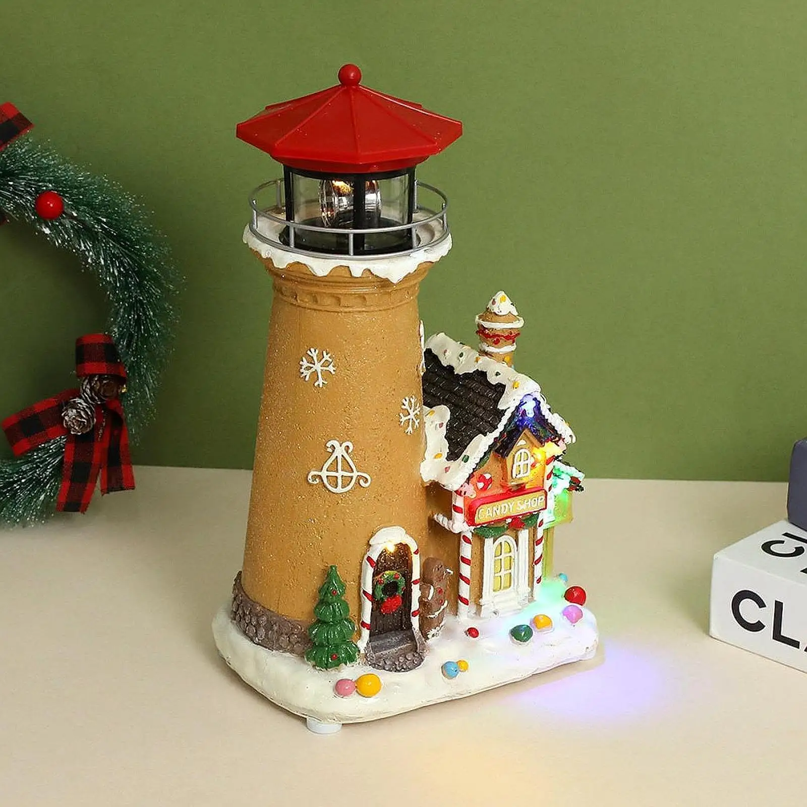 Christmas Lighted House Figurines Music Box for Living Room Office New Year