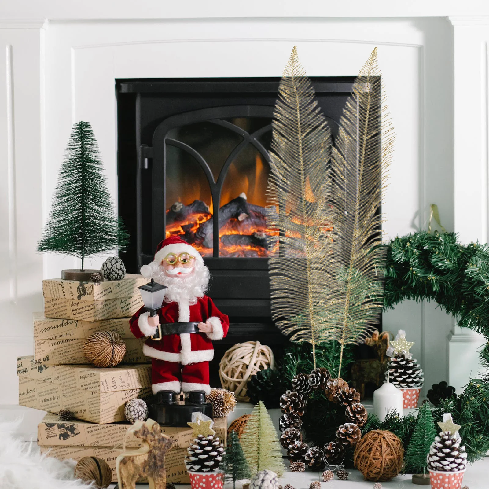 

8Pcs Golden Artificial Leaves Shimmer Faux Greenery for Holiday Decor Christmas Tree Picks Wedding Decoration