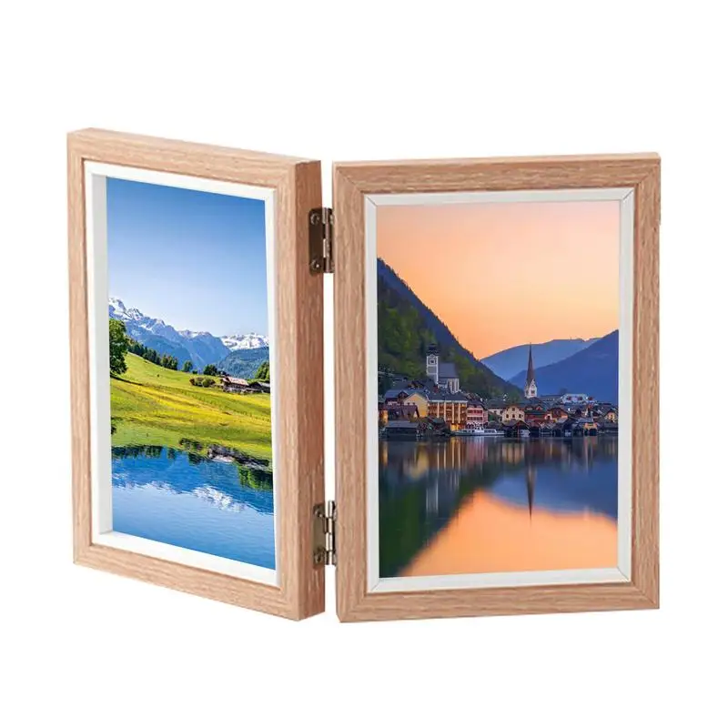 Hinged Picture Frame Rustic Vertical Collage Frame Family Picture Collage Hinged Folding Collage Frame 4x6 Three Opening Photo