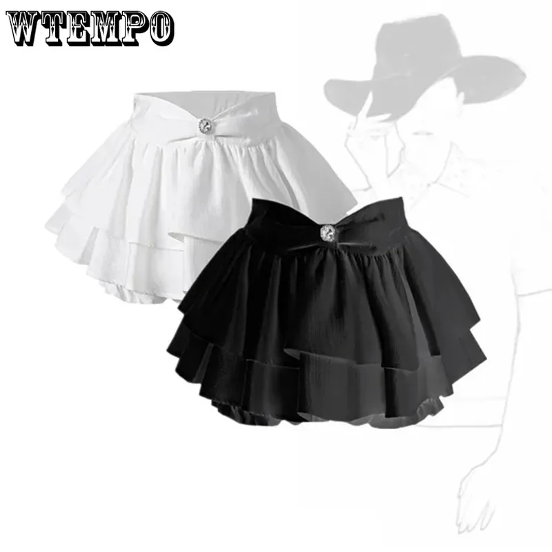 

Fluffy Cake Skirt White Bow Low-waist Pure Desire Hotsweet Women's Mini Ultra Short Skirt Built in Shorts Preppy Syle Hotsweet