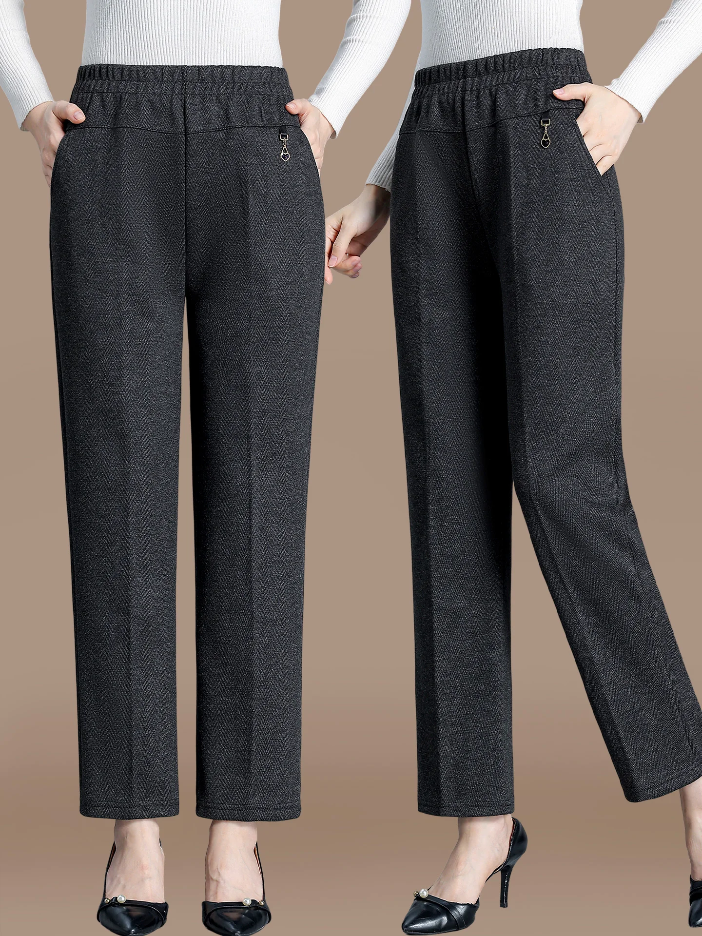 

Casual Straight Leg Trousers High Waist Versatile Long Pants for Middle-Aged Mothers Faionable Women's Pants for 40-49 Year...