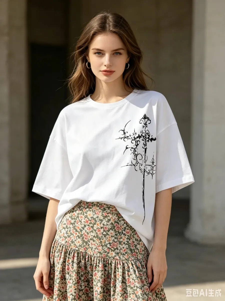 Women Black Short Sleeve T‑Shirt Vintage Gothic Sword Cross Print O‑Neck Loose Punk Streetwear Ladies Casual Daily Top