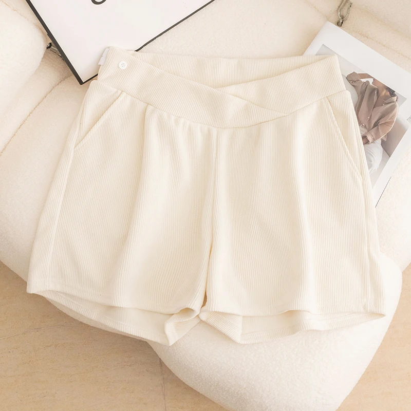 

Summer Maternity Short Pants Low Waist Trousers Thin Cool Wide Legs Cross Loose Casual Pregnant Woman Shorts Solid Sports Pants