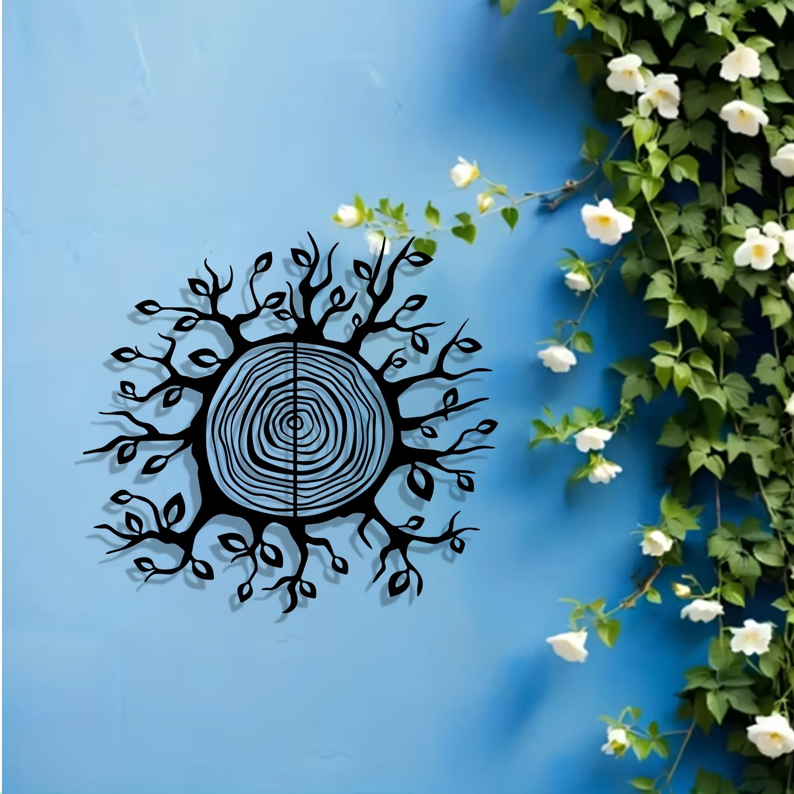Rustic Tree Ring Aluminum Wall Art 12x16in Waterproof Durable Mural For Indoor Home Garden Fence Decor