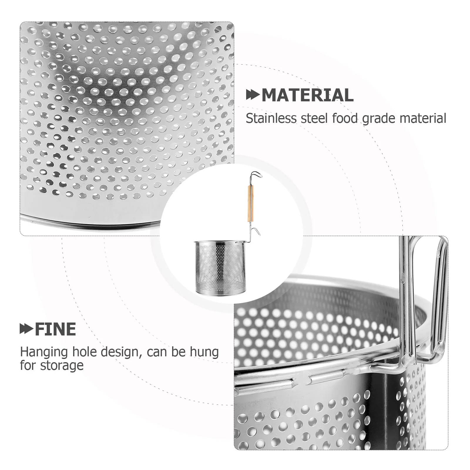 

1pc Stainless Steel Food Grade Noodle Strainer Basket Corrosion Resistant Mesh Colander Wooden Handle Kitchen Soup Spicy