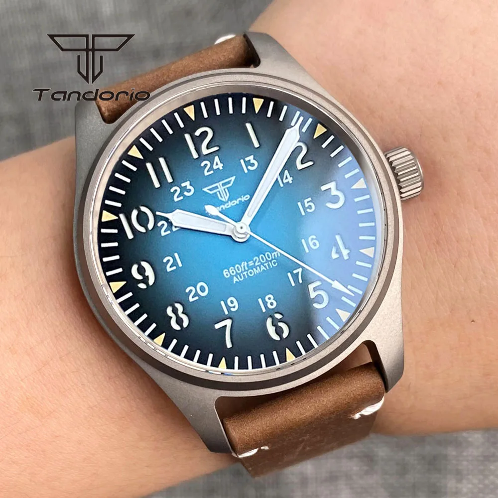 Tandorio Titanium Case Pilot 20BAR Dive Men\'s Automatic Watch Luminous 39mm Fashion Wristwatch Sapphire Crystal Gradient Color