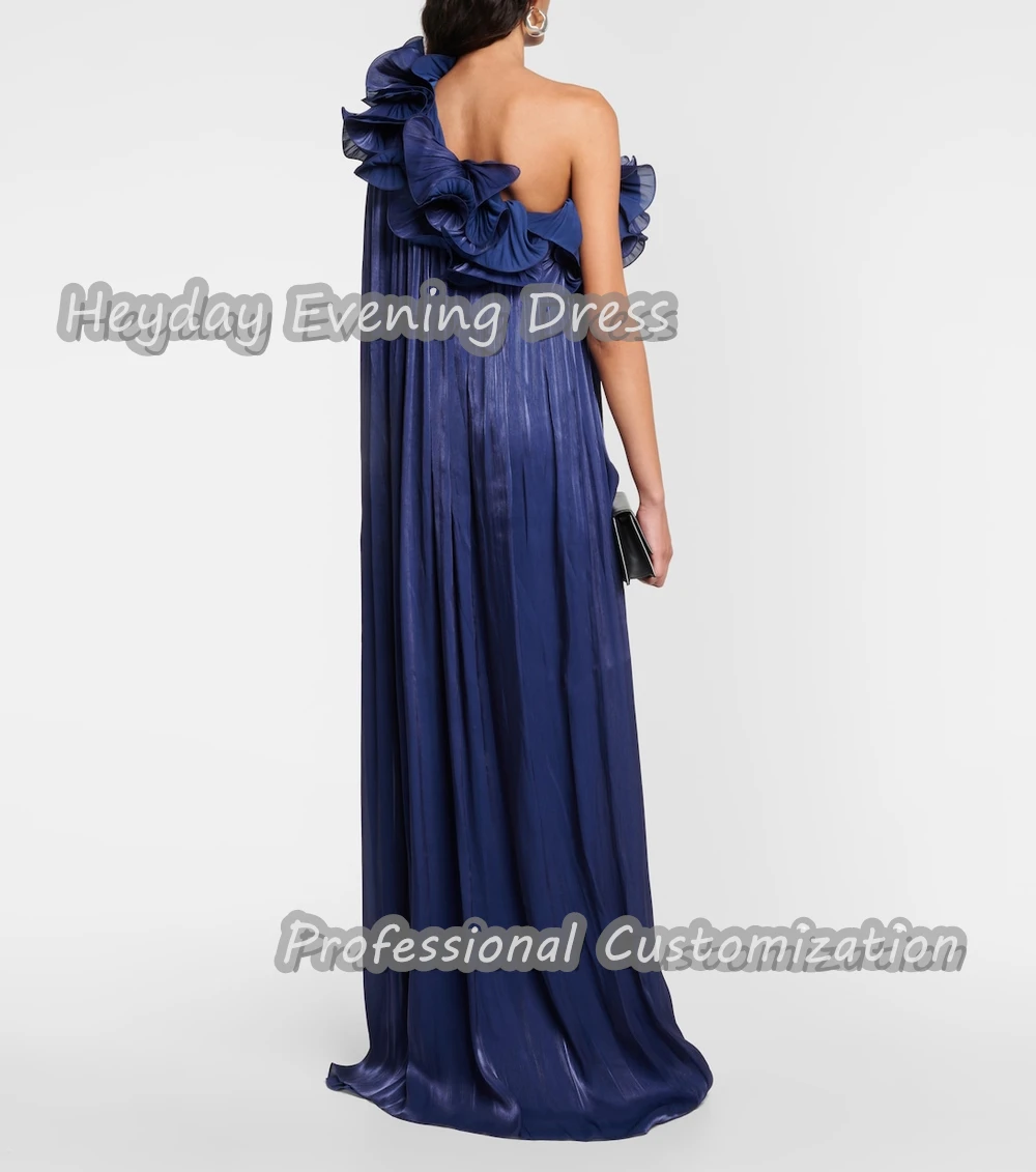 Heyday One Shoulder Saudi Arabia Sleeveless Straight Prom Gown Satin Ruffle Floor Length Elegant Evening  Dress For Women 2024