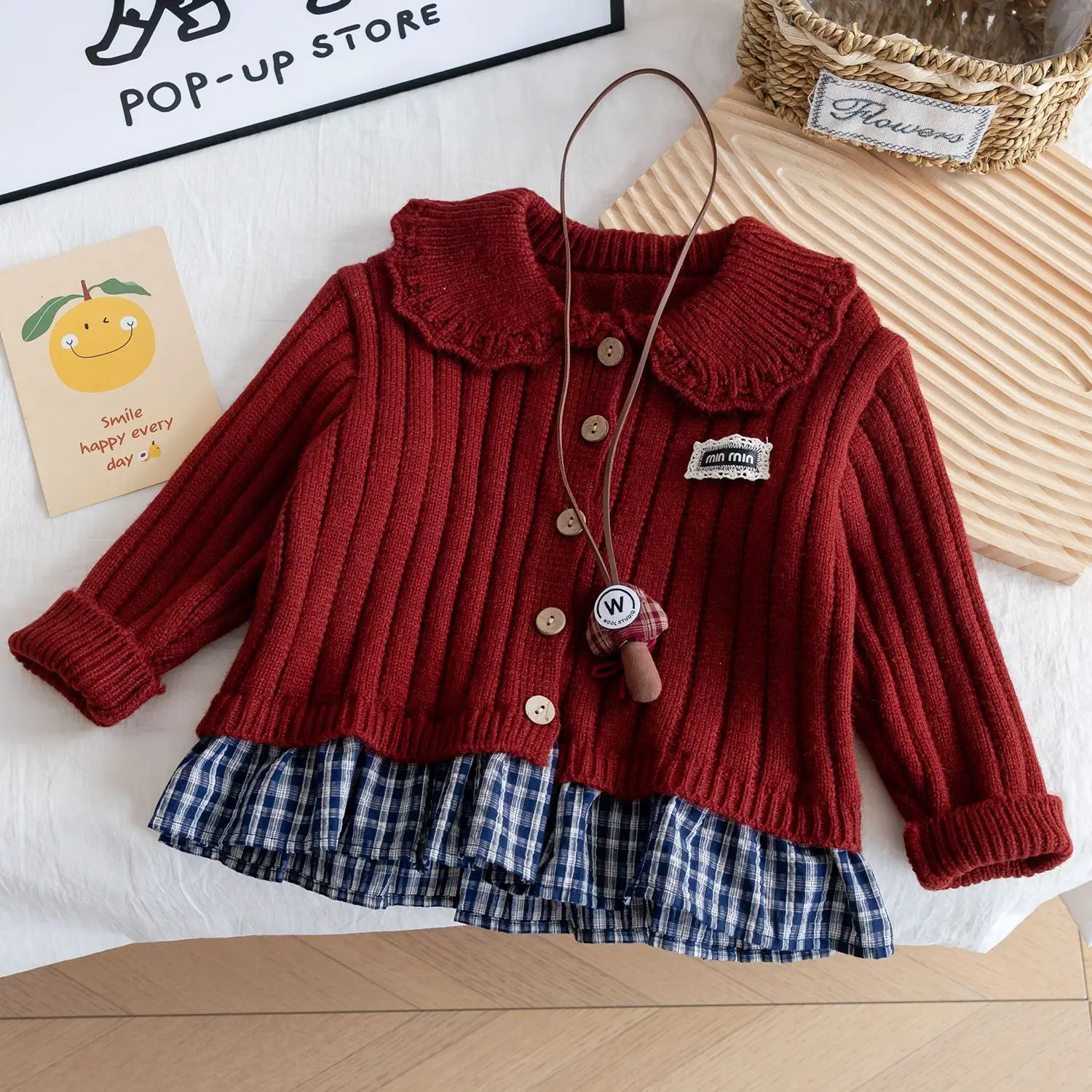 

Kids Baby Girls Sweater Peter Pan Collar Thicken Warm Plaid Thicken Warm Toddler Girls Knitwear New Winter Infant Girl Pullovers