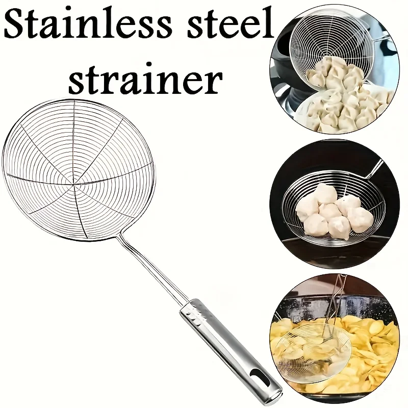 Espumadera con colador resistente de acero inoxidable, herramienta fácil de limpiar para Pasta, verduras, albóndigas, utensilio de cocina para restaurante en casa