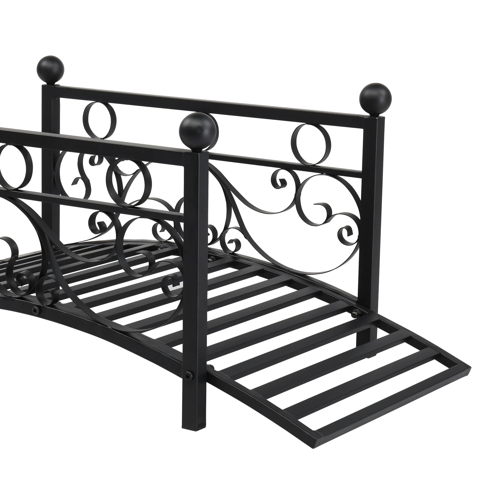 102*51*43cm Garden With Round Iron Ball Flat Top Handrail Garden Iron Bridge Black