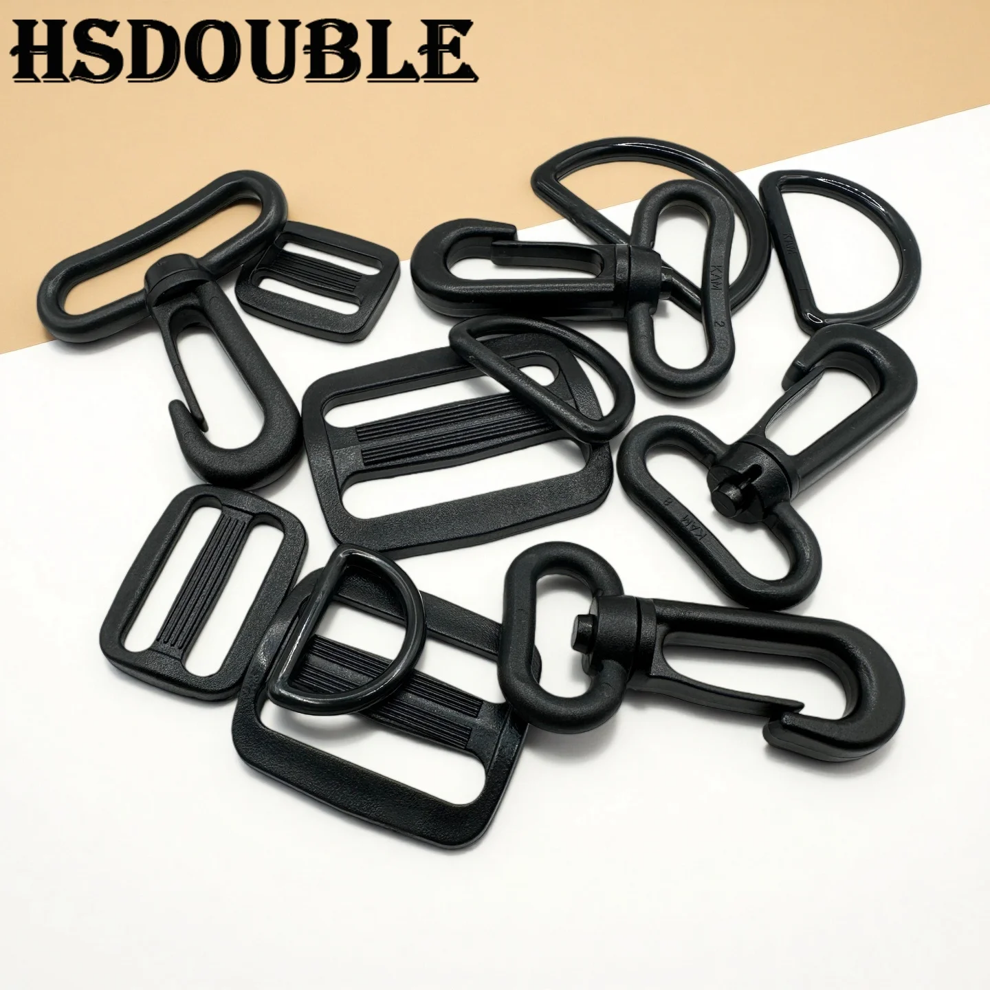 15Pcs/Pack Black Plastic Belt Buckle Set, Rectangular Sliding Adjustment Buckle, D-ring Buckle, Rotating Hook Buckle 20-38mm
