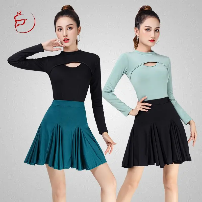 New Latin Dance Mid Sleeve Set Adult Women Dance Big Swing Skirt Performance Dress Ballroom Dress Standard