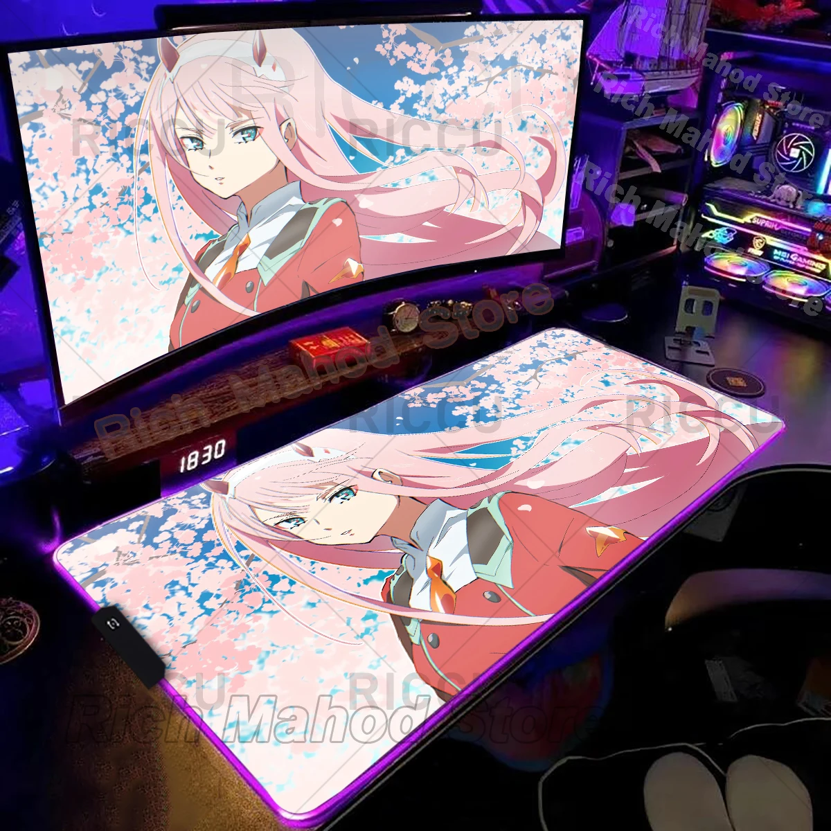 

Anime RGB Mousepad Zero Two Darling in The Franxx Mouse Pad Gaming Large XXL Keyboard Pad Non-Slip PC Luminous LED Mouse Mat Rug