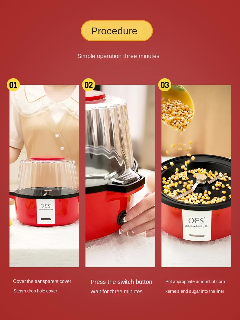 220V macchina per Popcorn elettrica per uso domestico piccola Mini macchina per mais a farfalla completamente automatica Popcorn vecchio stile