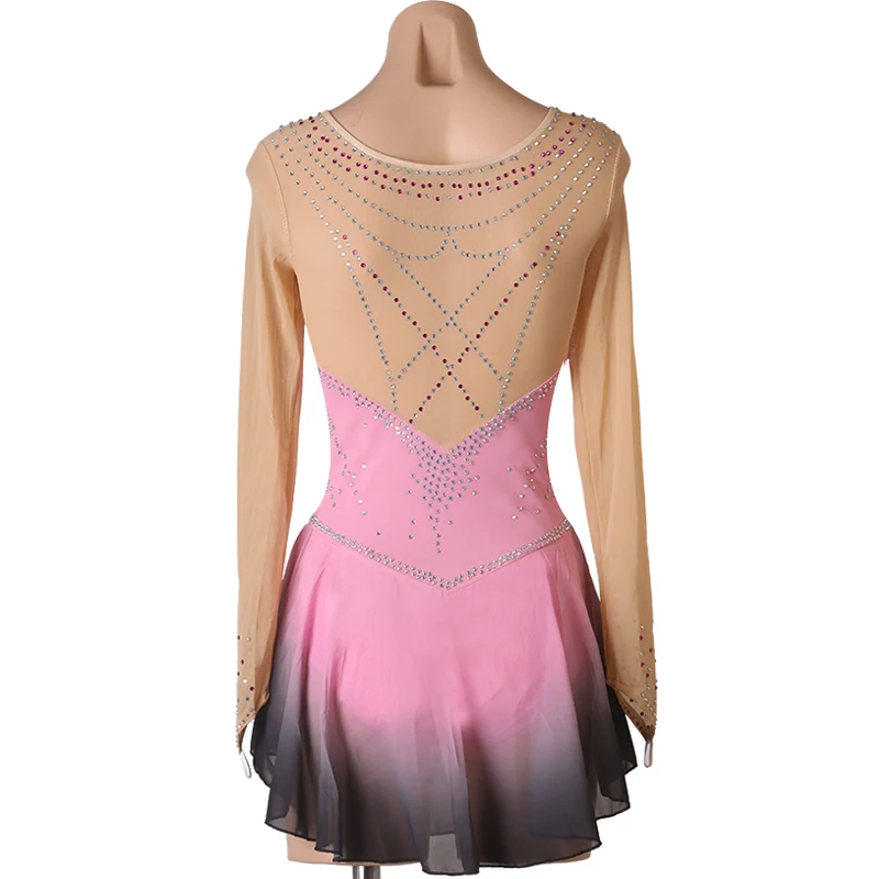 pink black gradient color Figure Skating Dress Women girl Ice Skating Dress Gymnastics Costume custom crystal rhinestone  B165