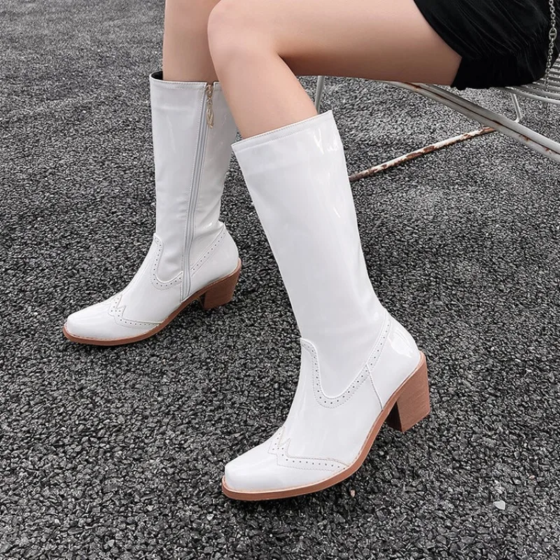 Fall/Winter 2026 New Leisure Ladies' Knee Boots with Block Decorative Side Zippers Classic Fashion Boots Size 32-48