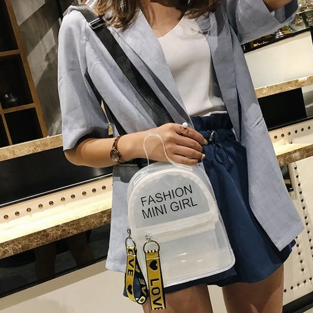 

Waterproof Transparent Mini Backpack Clear Trendy Water-Sprinkling Festival PVC Bag Letter Pattern Solid Color