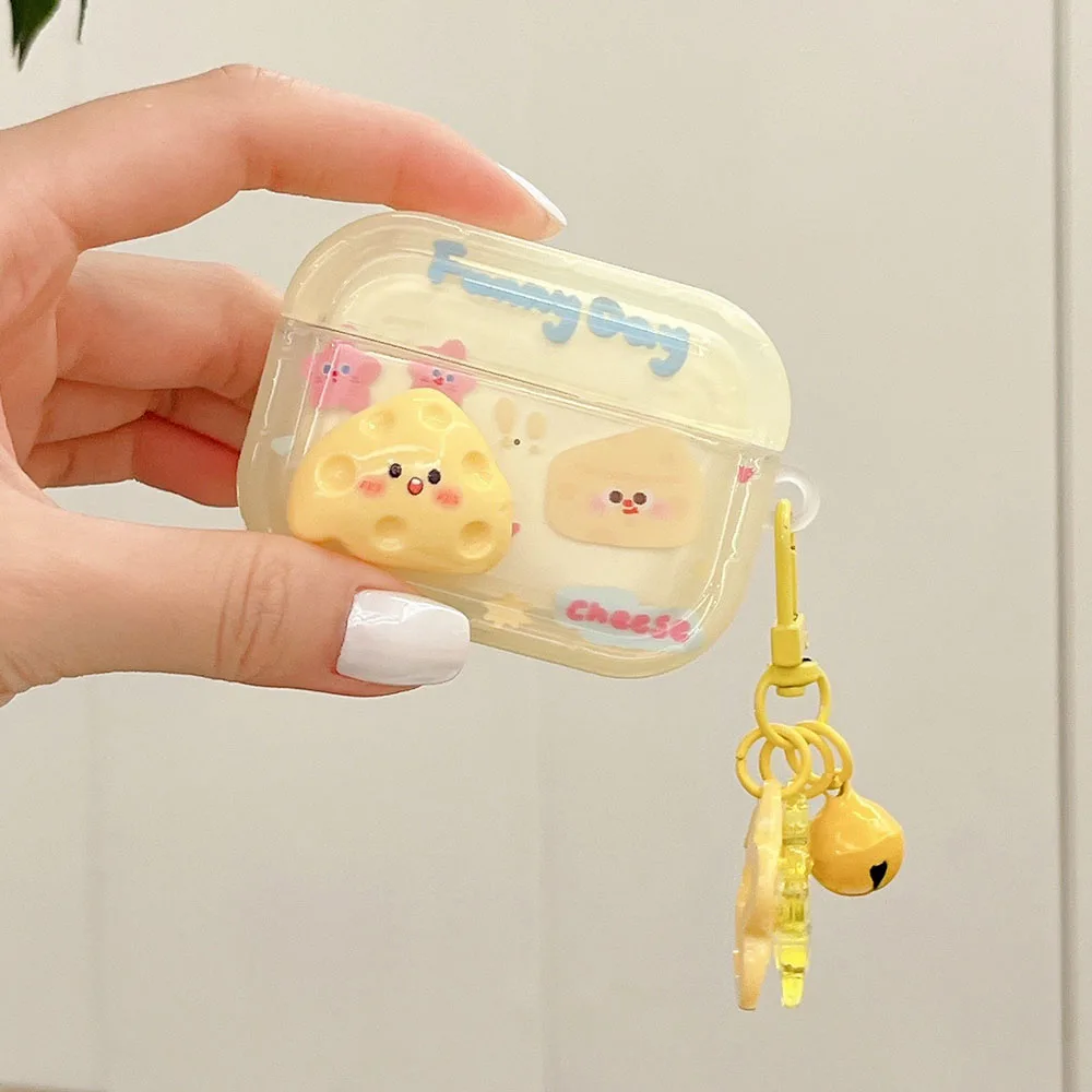 Cute 3D Cheese Expression Coque For AirPods 1 3 Yellow Cartoon Case with Star Keychain Protective Earphone Box for AirPod Pro 2