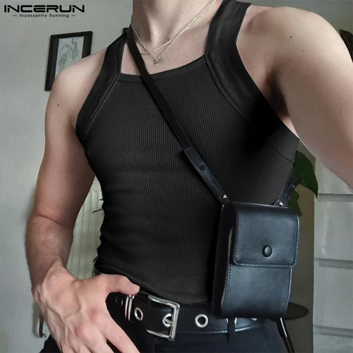 Camisetas sin mangas a la moda para hombre, chalecos informales ajustados sin mangas con cuello redondo de Color sólido para vacaciones, ropa de calle para fiesta, S-5XL INCERUN 2024