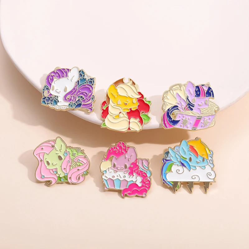 Little Horse Enamel Pins Custom Colorful Hair Brooches Lapel Badges Cartoon Animal Funny Jewelry Gift for Kids Friends