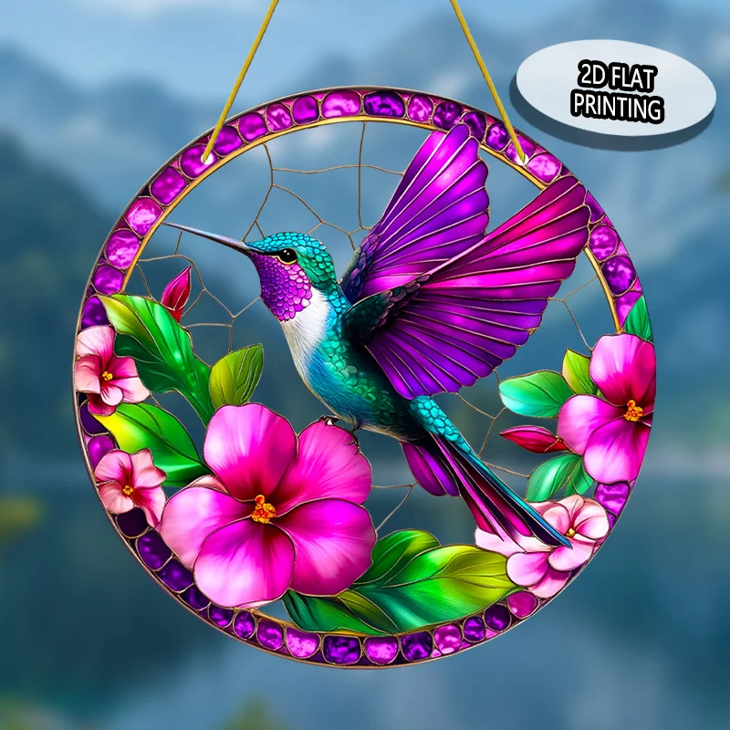 2D Flat, 2D Flat Printing, 1pc, Hummingbird with  Suncatchers, Garden Suncatchers (8