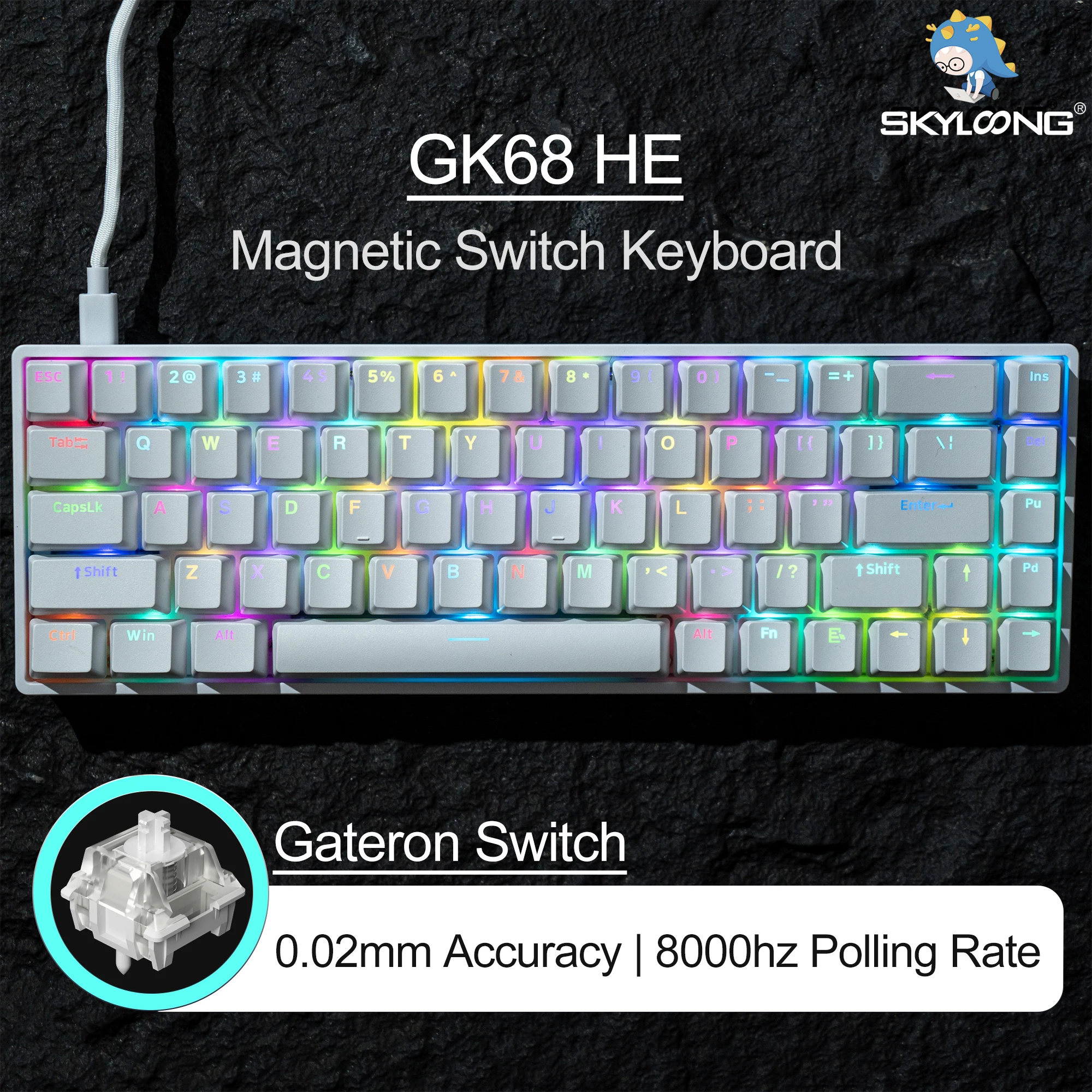 SKYLOONG GK68 HE Magnetic Switch Keyboard Wired PC Gaming Keyboard Gaterpn RT0.02 RGB Backlit 8000hz Polling Rate PBT Keycaps