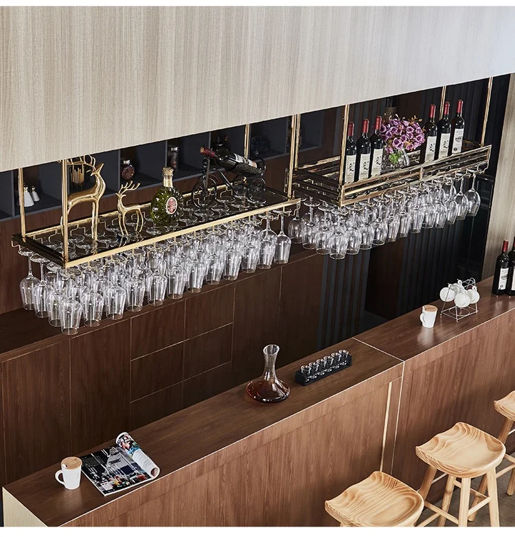 رائجة البيع تحت خزانة ستيمواري كأس للنبيذ حامل أرفف الفولاذ المقاوم للصدأ تخزين شماعات المعادن المنظم رف للمطبخ بار #3