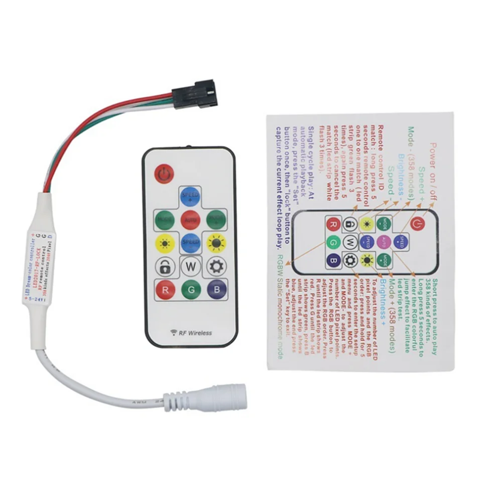 1 pcs SP103E DC5V/12v WS2801 WS2812B DC12V 2811 Mini Digital RGB LED Strip Controller 14Key RF Wireless Remote 2048Pixels LED