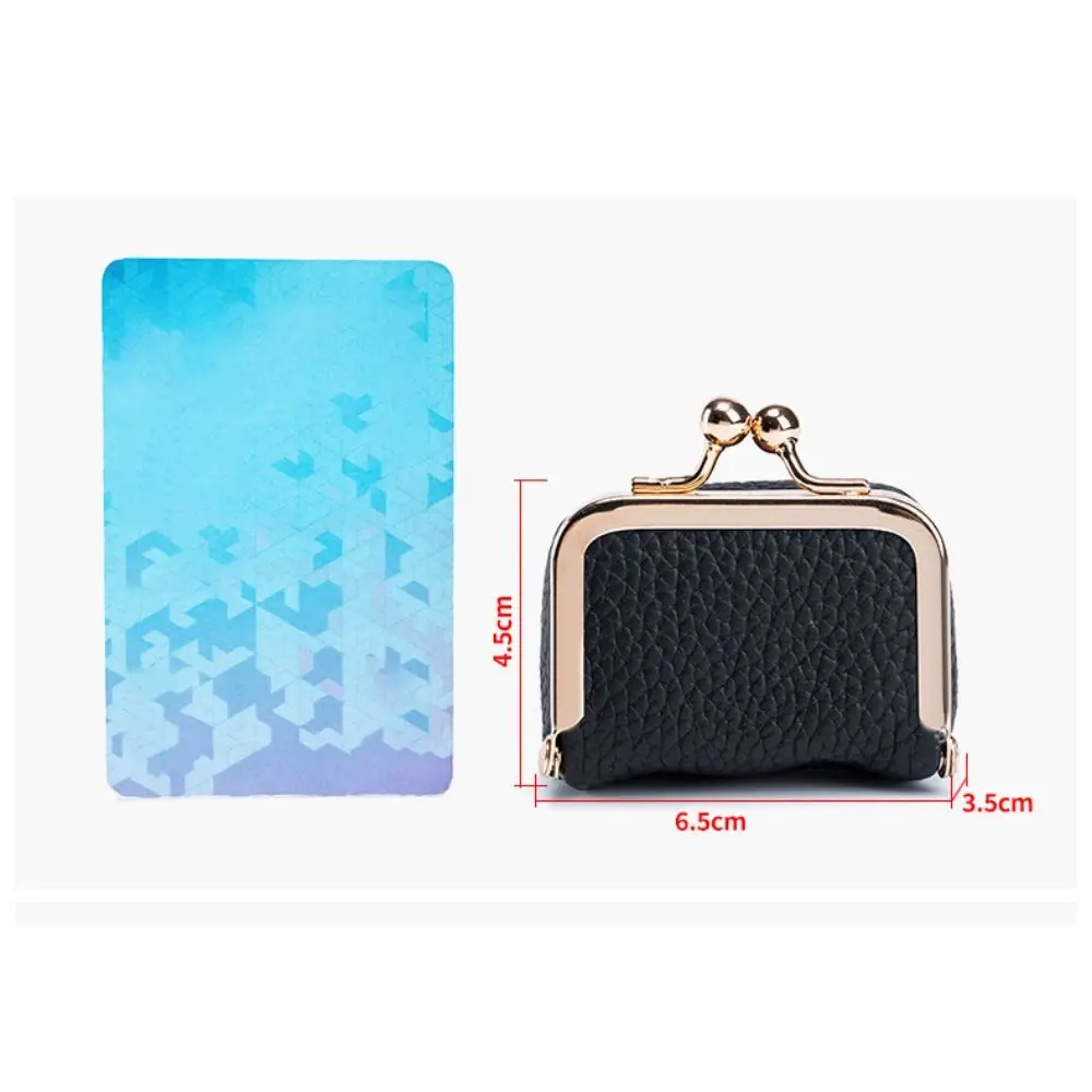 Retro Solid Color Small Wallets Genuine Leather Kiss Lock Storage Bag Mini Coin Purse