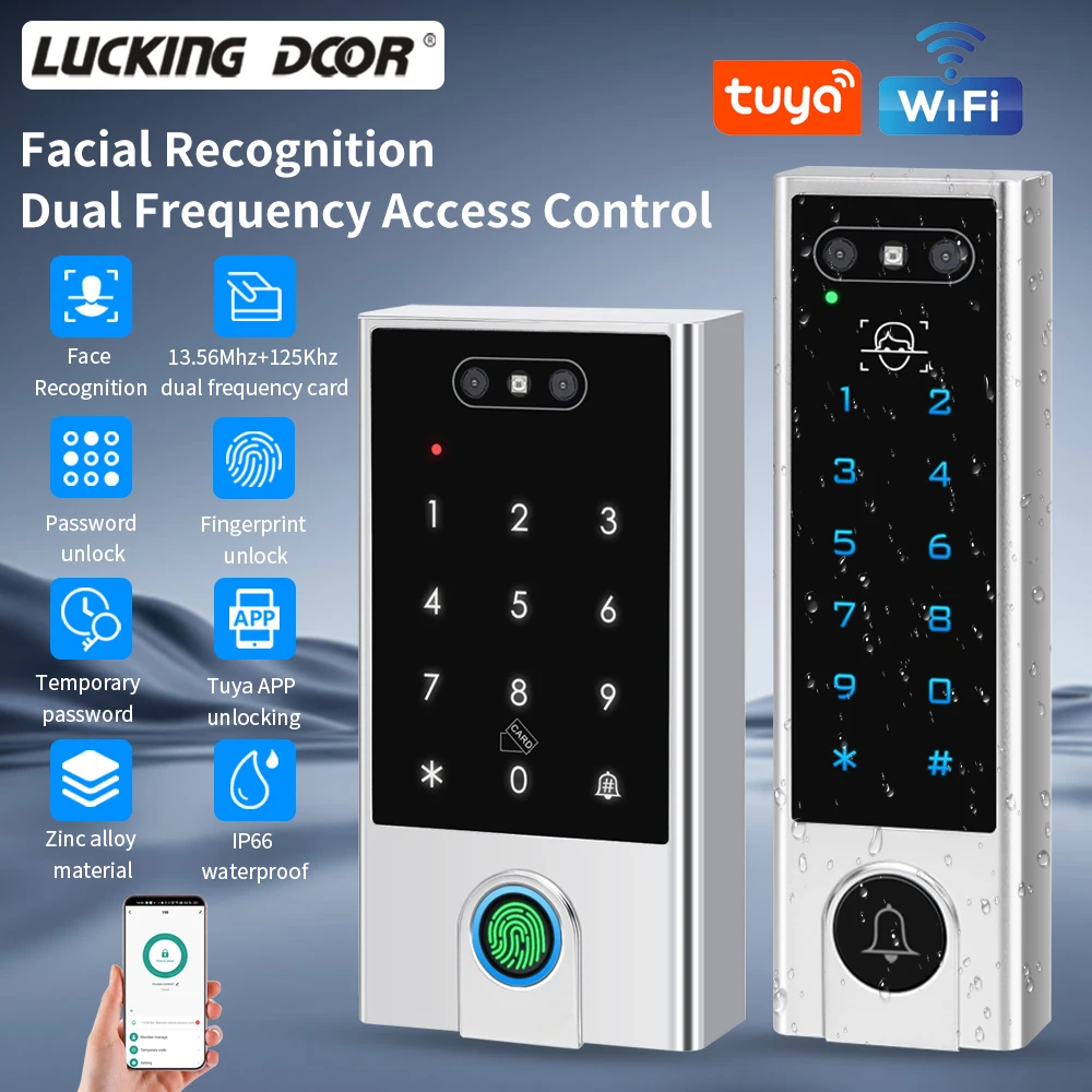 

VF3 VF5 Водонепроницаемый IP66 Tuya WIFI Распознавание лиц ID + IC Пароль Отпечаток пальца Двухчастотный с WG 24 36 Контроль доступа