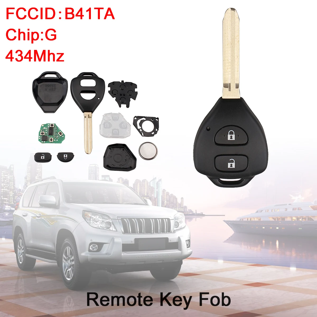433MHz 2 Buttons Car Remote Key Fob Shell Fit for Toyota Yaris Hilux 2009-2015 Key Shell Case Cover with G Chip B41TA