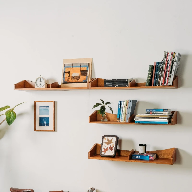 Solid Wood Floating Shelf Wall Mounted Bookcase Display Stand Wide Rustic Storage Rack for Office Study Room Decor Organization