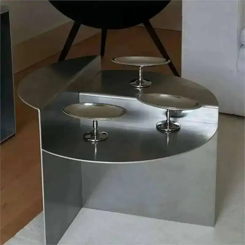 

Style Table Stainless Round Steel Wabi-sabi Coffee Metal Coffee Desks Korean Designer Models Side Tables