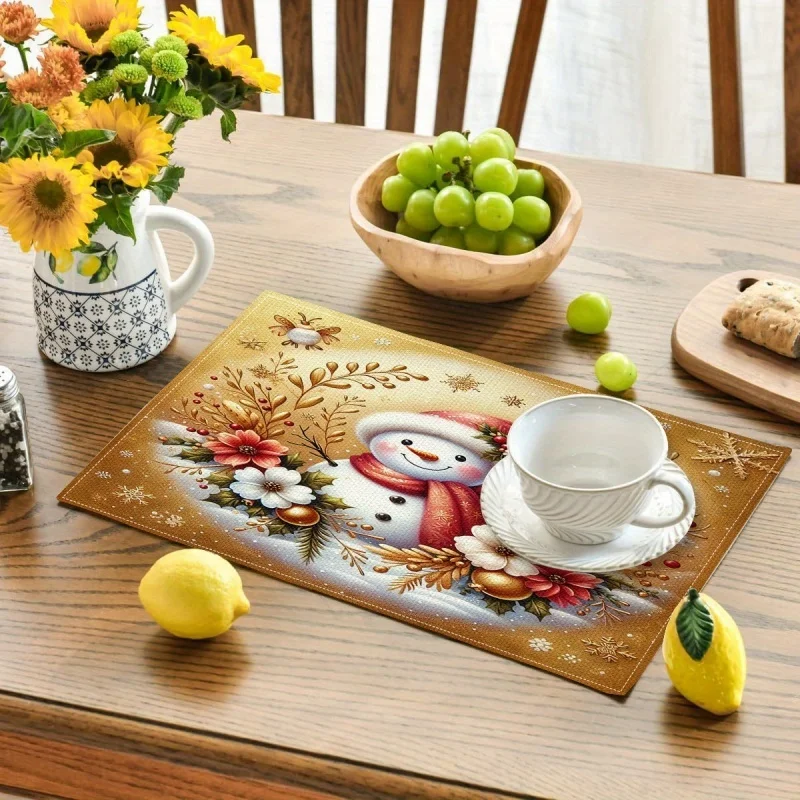 Christmas Gnome Welcome Print Placemat Waterproof Non‑slip Kitchen Dining Table Decor Mat