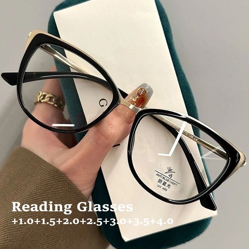 Modische Cat-Eye-Lesebrille mit photochromen Gläsern für Damen, Blaulichtfilter, Anti-Ermüdungs-Brille gegen Alterssichtigkeit, Dioptrien 1,0~4,0 – Detail 1