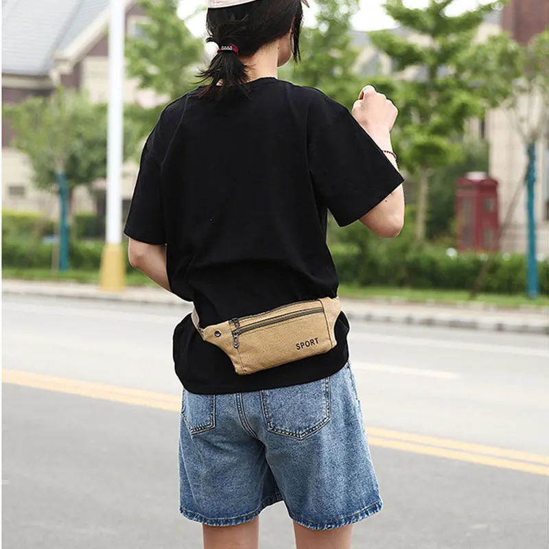 Men Casual Durable Fanny Waist Pack Male Waist Bags Belt Canvas New Hip Bum Military Bag Pouch Three Zipper Pocket